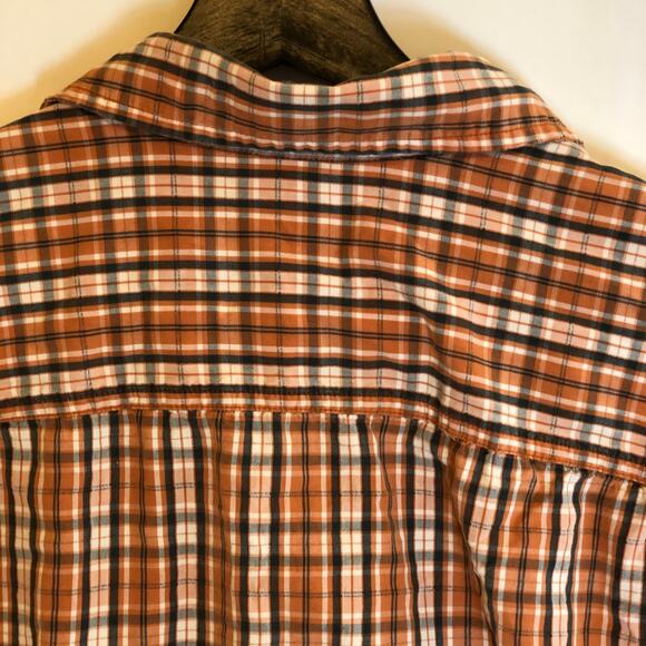 Orange Plaid Button Down Shirt Short GH Bass Earth Sleeve Large Retro Vtg - Picture 8 of 11